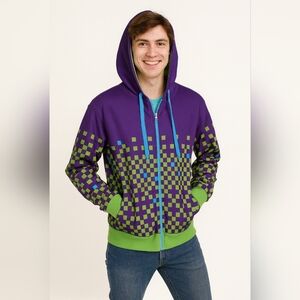 Aperture Snowboard Pixel Sweatshirt Zip Hoodie Pockets Green Purple Men's Large